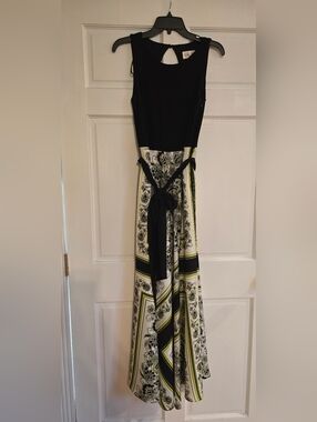 Eliza J Black Bodice Cream & Green Printed Maxi Dress